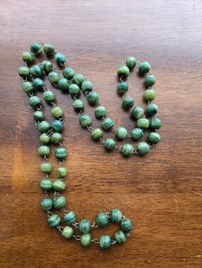 Vintage Green Malachite Stone Beaded Necklace